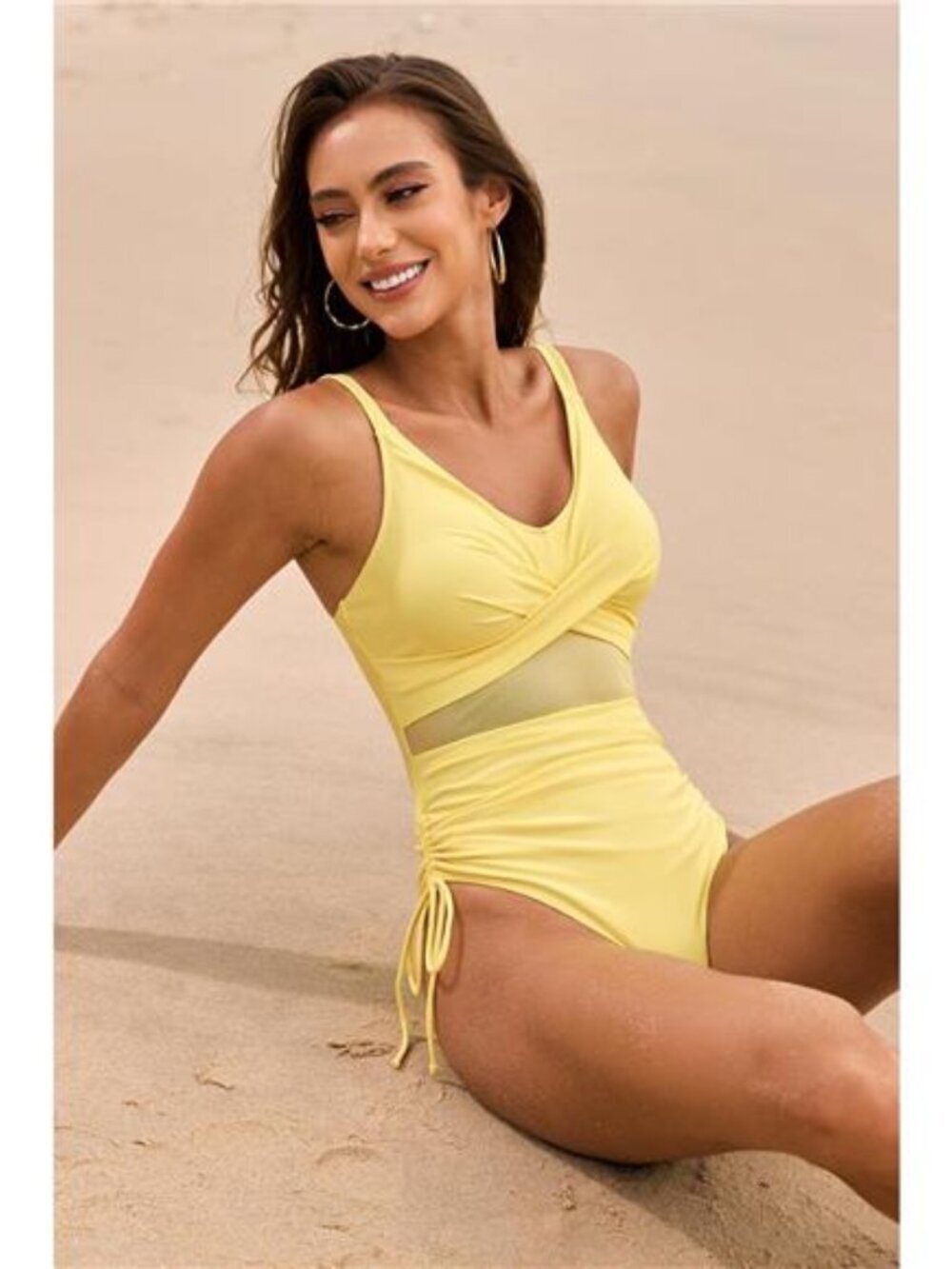 Drawstring Ruched V-Neck One-Piece Swimwear - Picture 4 of 15